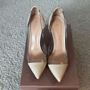 Gianvito Rossi Cream and Transparent Heels